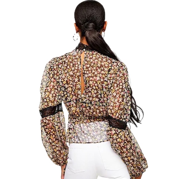 Topshop Black Floral Balloon Blouse - Picture 2 of 7